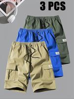 Men's Solid Color Drawstring Waist Cargo Shorts, Loose Casual Fashion Pocket Design Shorts for Summer, Men's Bottoms for Dail...