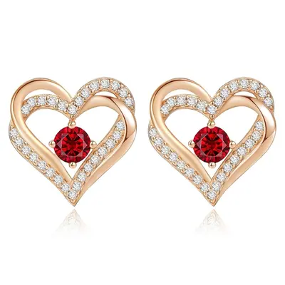 14K Rose Gold Personalized Birthstone Heart Stud Earrings for Women