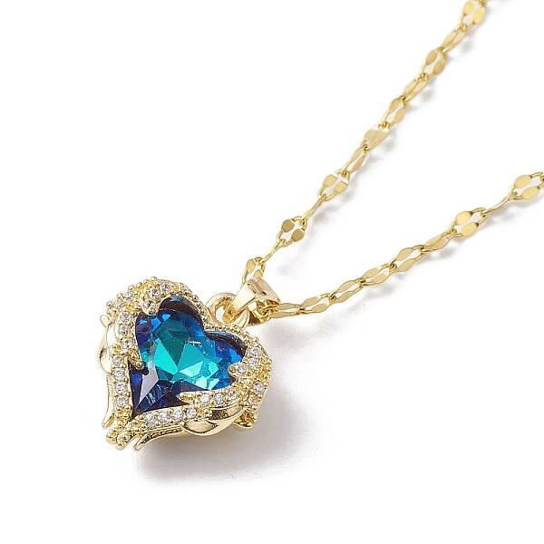 Brass Micro Pave Cubic Zirconia Pendant Necklaces