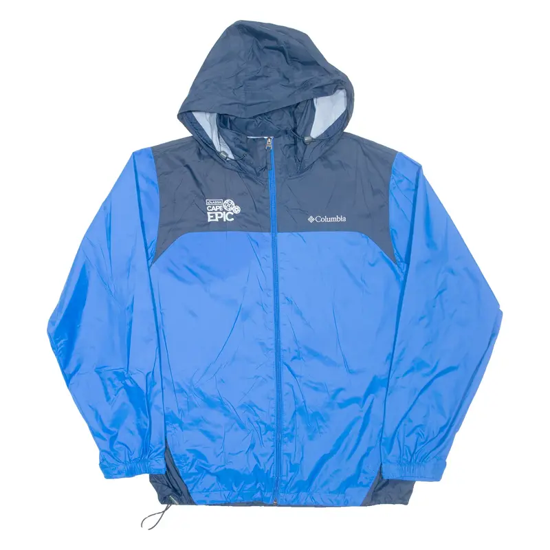 COLUMBIA Cape Epic Mens Rain Jacket Blue Nylon Hooded M