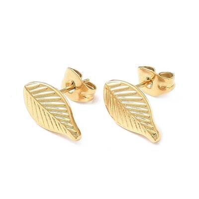 Ion Plating(IP) 304 Stainless Steel Leaf Stud Earrings for Women