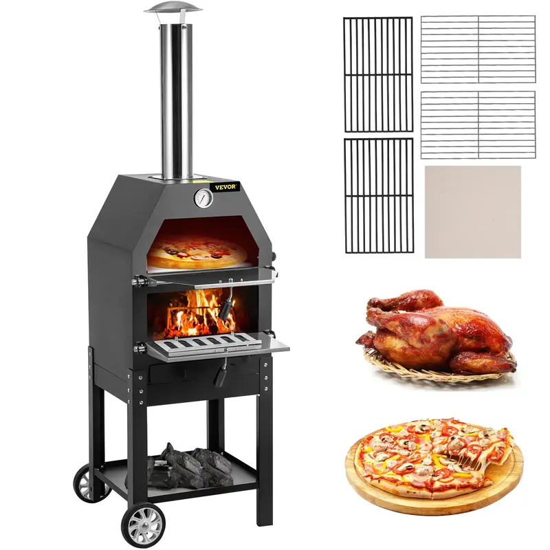 VEVOR Outdoor Pizza Oven, 12 Wood Fire Oven, 2-Layer Pizza Oven Wood Fired, Wood Burning Outdoor Pizza Oven with 2 Removabl...