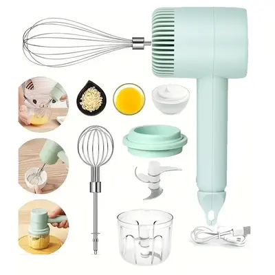USBĀ Rechargeable Electric Mixer, Handheld Wireless Whisk with 2 Detachable Whisk & 1 Mince Cup, 3 Speed Modes Electric Mixer...