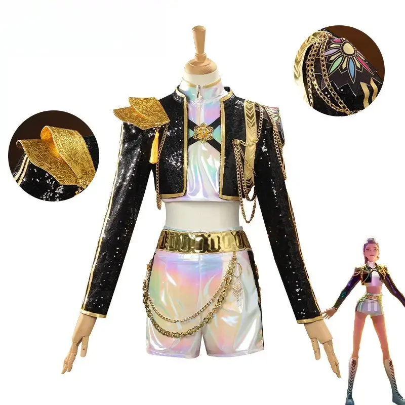 Viral Kids Halloween Kpop Demon Hunter Costume for Girls HUNTR/X Rumi, Zoey & Mira Anime Dance Cosplay party Outfit for Stage...