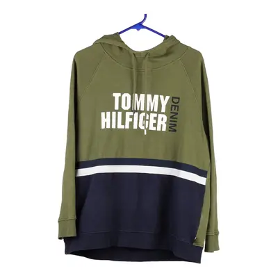 Tommy Hilfiger Denim Spellout Hoodie - Medium Khaki Cotton Blend