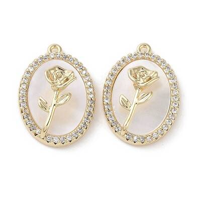 Brass Micro Pave Clear Cubic Zirconia with Shell Pendants
