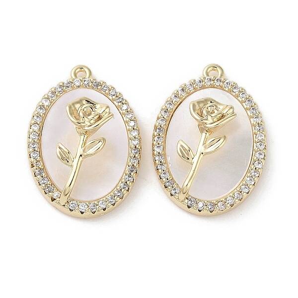 Brass Micro Pave Clear Cubic Zirconia with Shell Pendants