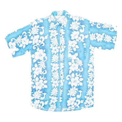 Mens Hawaiian Shirt Blue Floral XL