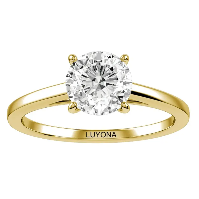Sterling Silver with Yellow Gold Plated Round Shaped Moissanite Personalized Engraving & Round Engagement Ring