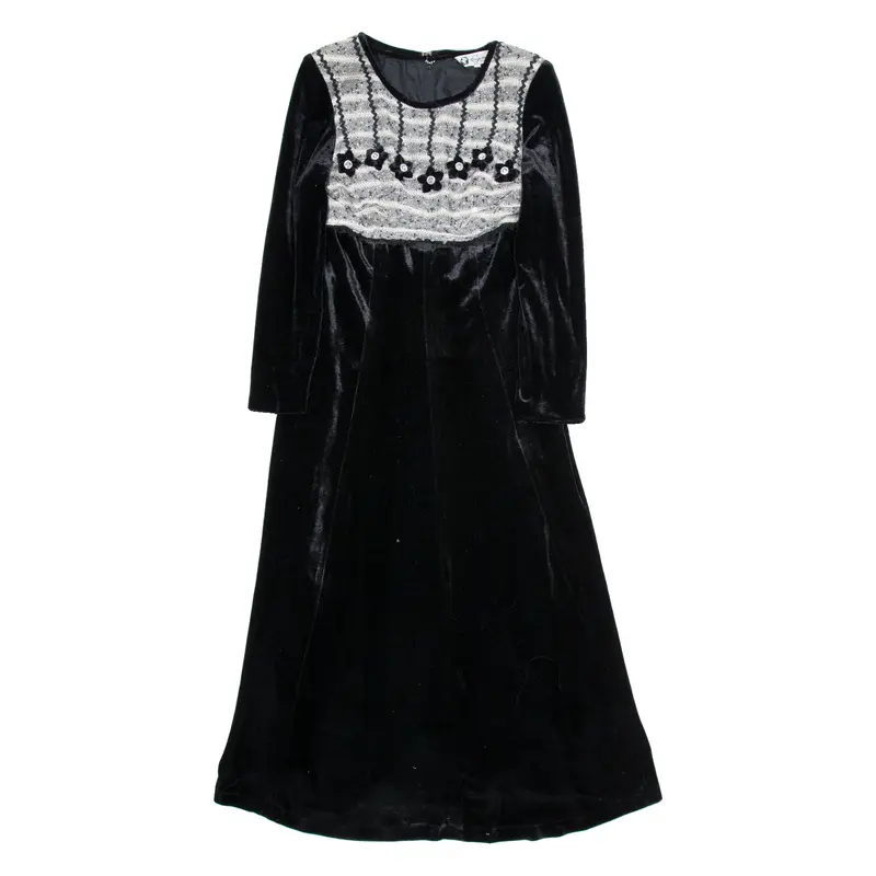 TOP BRAND Womens A-Line Dress Black Velvet 90s Long Sleeve Midi UK 12