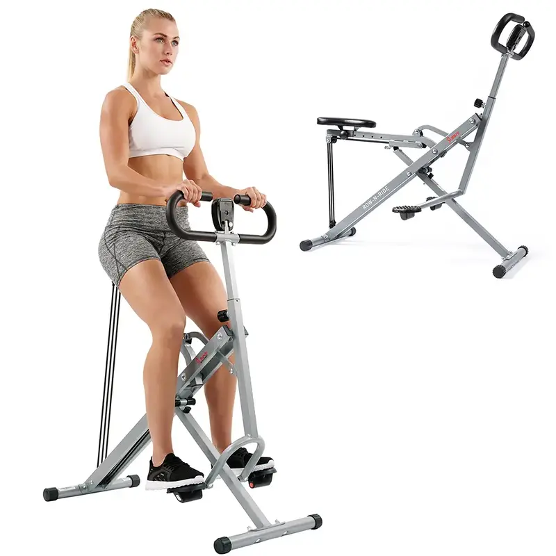 Row-N-Ride Hybrid Rowing Squat Machine w/ Adjustable Resistance - Standard or SMART - Compact Foldable Home Exercise Gym Card...