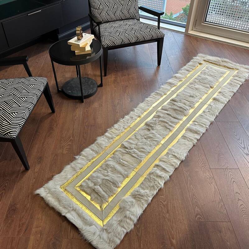 Cream Genuine Sheepskin Rug with Gold Border