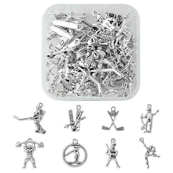 32Pcs 8 Styles Tibetan Style Sports Theme Alloy Pendants