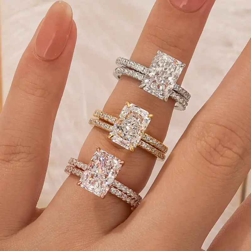 Effinny Stunning 3.5ct Radiant Cut Wedding Ring Set, 925 Sterling Silver Promise Ring, 5A CZ Bridal Ring Set for Travel, Wedd...