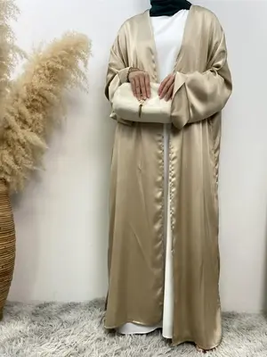 Women's Solid Batwing Sleeve Split Hem Abaya, Modest Long Sleeve Open Front Abaya for Daily Wear, Women's Islamic Clothing fo...