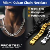 PROSTEEL Miami Cuban Chain Necklace Stainless Steel 5mm/7mm/9mm/12mm/14mm Width 18\