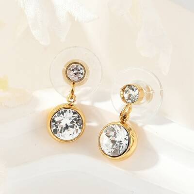 304 Stainless Steel Rhinestone Dangle Stud Earrings