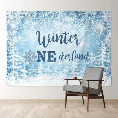 Aperturee Blue Snowy Winter Onederland 1st Birthday Backdrop