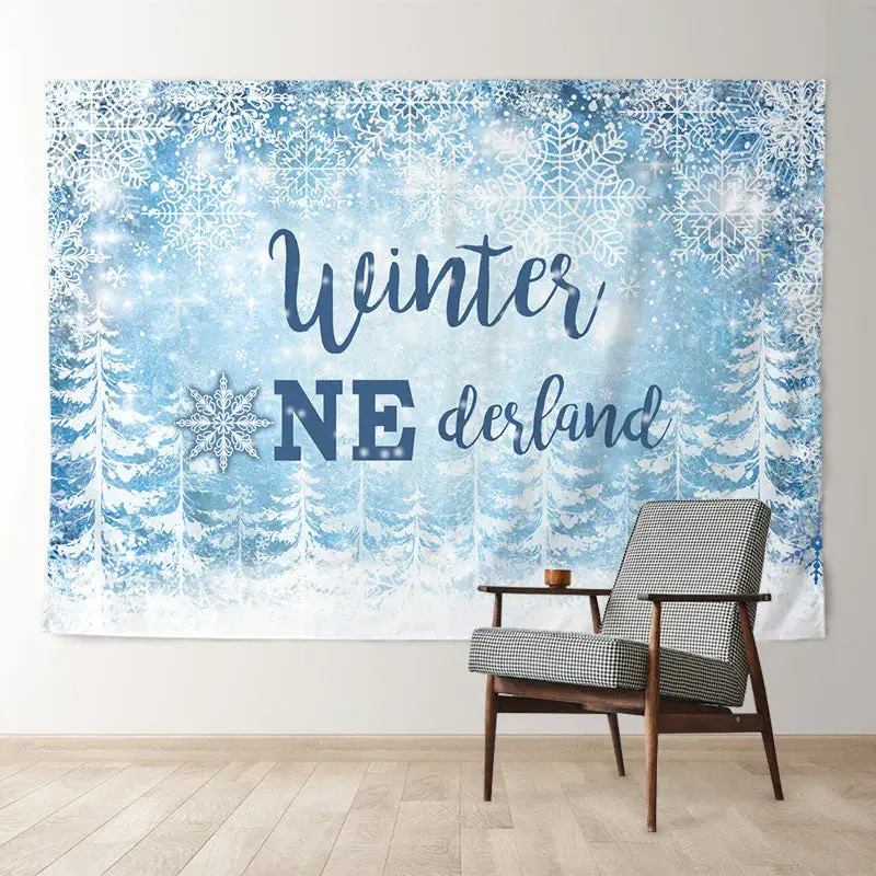 Aperturee Blue Snowy Winter Onederland 1st Birthday Backdrop