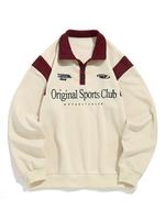Men's Striped Letter Embroidery Button Front Sweatshirt, Loose Casual Long Sleeve Polo Collar Pullover for Fall & Winter, Men...