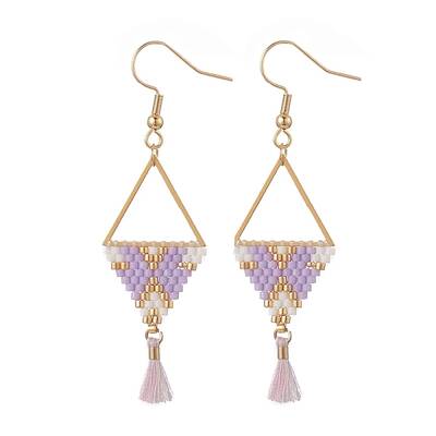 Glass Seed Braided Triangle Dangle Earrings