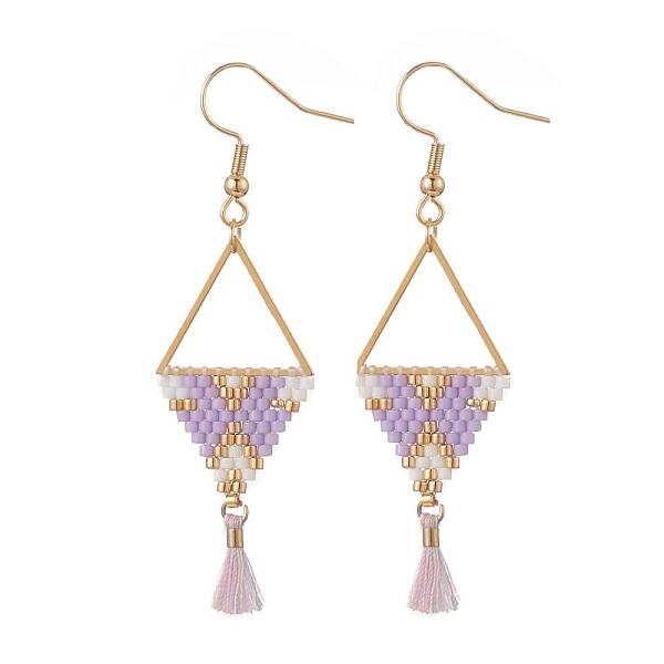 Glass Seed Braided Triangle Dangle Earrings