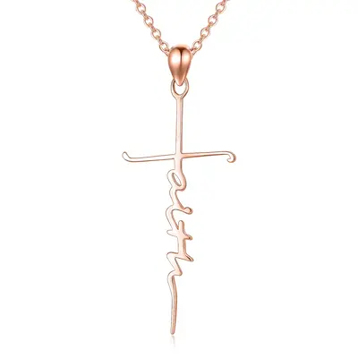 Sterling Silver With Rose Gold Plated Cross Pendant Necklace For Women