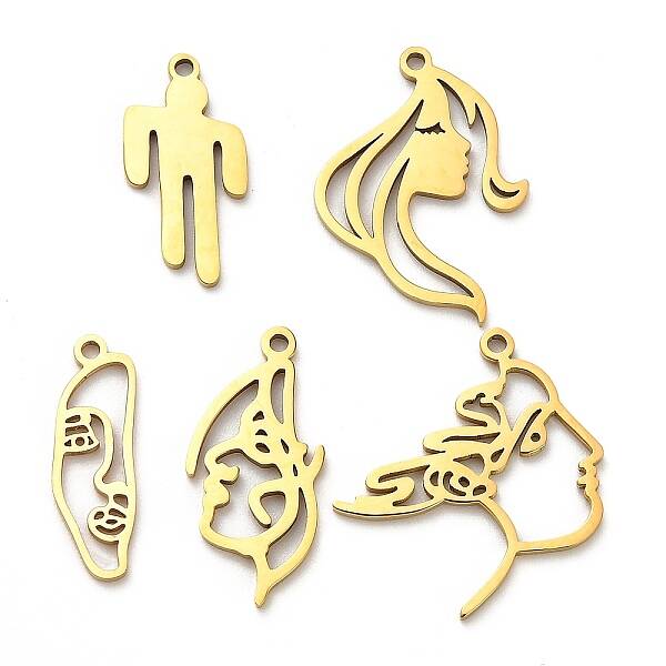 25Pcs 5 Styles Stainless Steel Pendants