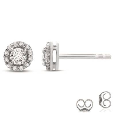 Lab Grown Halo Diamond Stud Earrings | 10K White Gold 1 1/5 ct. tw.