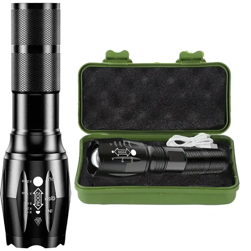 Rechargeable Tactical Flashlight (Rechargeable Battery and Charger Included) - High Lumens LED, Super Bright, Zoomable, 3 Mod...
