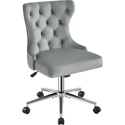 Yaheetech Velvet Upholstered Home Office Chair with Medium-Height Button Tufted Back, Adjustable Height 19.3-23.2\