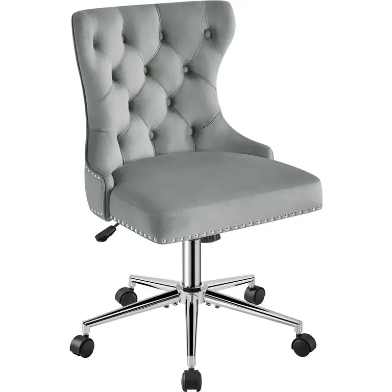 Yaheetech Velvet Upholstered Home Office Chair with Medium-Height Button Tufted Back, Adjustable Height 19.3-23.2\