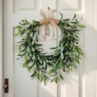 Artificial Olive Leaf Wreath, Faux Olive Leaf Wreath, Decorative Bow for Front Door Wedding Arch Window Wall Hanging, Garden ...