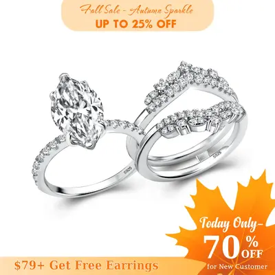 Effinny Jewelry 2.5ct Marquise Cut Insert Wedding Ring Set,S925 Sterling Silver Women's Engagement Ring Set,5A Grade Cubic Zi...