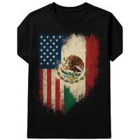 Streetwear Graphic Tee 100% Cotton Unique Gift for Gamers & Skate Fans US - Mexico Flag Mashup Distressed T - shirt Retro Vin...