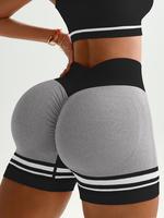 Women's Striped Print High Waist Gym Shorts, Sporty Breathable Comfortable High Stretch Yoga Shorts, Ladies Sportswear for In...