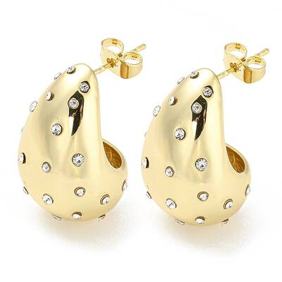 Real 18K Gold Plated Brass Micro Pave Cubic Zirconia Stud Earrings