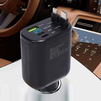 5 in 1 Retractable Car Charger, USB 3.1A Type C Rechargeable PD USB C Fast Charging Voltage Detection Car Charger Compatible ...