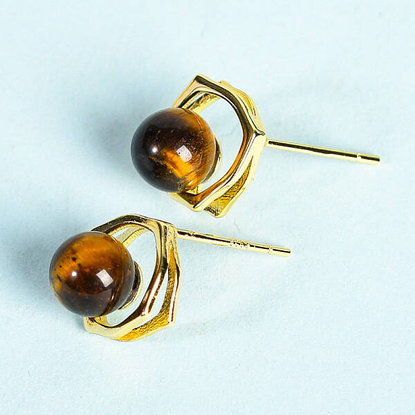 Natural Tiger Eye Studs Earrings