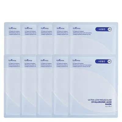 Isntree Set Di Maschere Idratanti In Tessuto Acido Ialuronico A Bassissimo Peso Molecolare 10 X 25 G