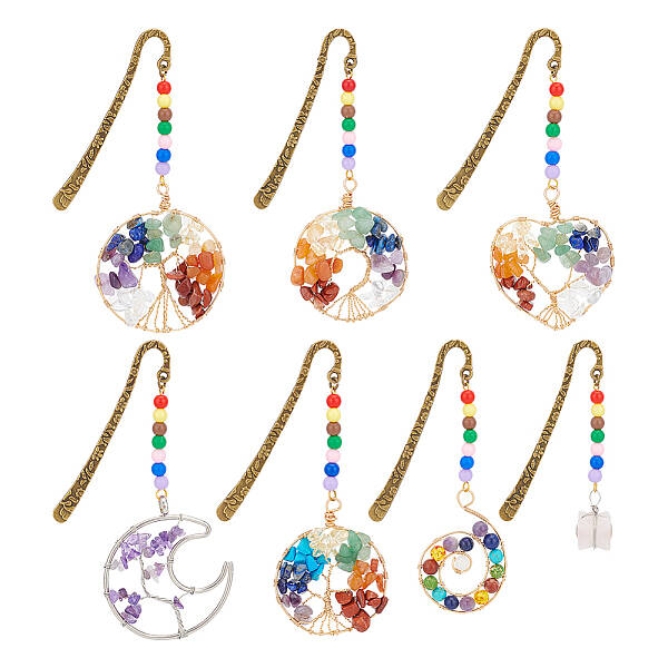 7Pcs 7 Styles Tibetan Style Alloy Bookmarks