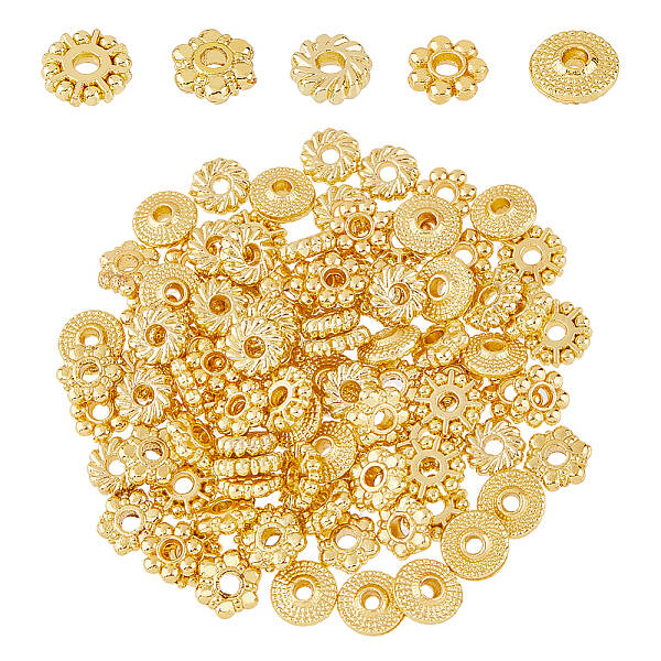 100Pcs 5 Styles Rack Plating Alloy Spacer Beads