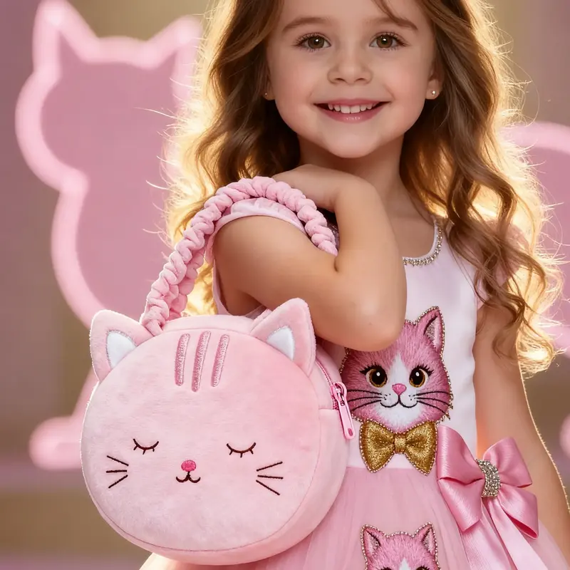 Gloveleya Girls Handbag & Wallet – Cute Cat Tote Bag and Heart-Shaped Plush Purse  Soft Decorative Shoulder Bag | Perfect C...