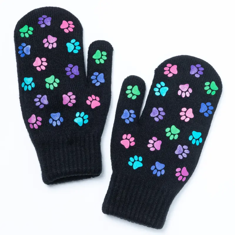 Pretty Paw Print Fleece-Lined Mittens - Paws Galore™ - Black & White