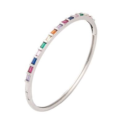 Brass Pave Colorful Glass Hinged Bangles for Women