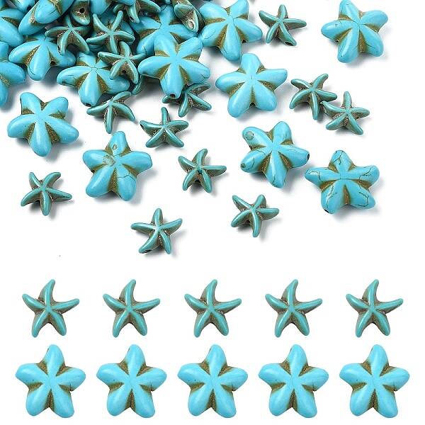 60Pcs 2 Styles Synthetic Turquoise Beads Dyed