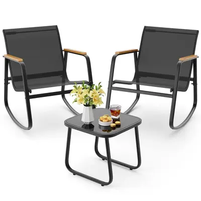 Gizoon 3 Piece Rocking Bistro Set, Textilene Fabric Patio Furniture Set, Front Porch Rocker Chairs with Coffee Table for Lawn...