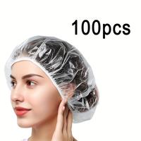 Disposable Clear Plastic Shower Cap, 100pcs Waterproof Hair Care Cap, Hair Care & Styling Tool for Salon, Spa & Home Use