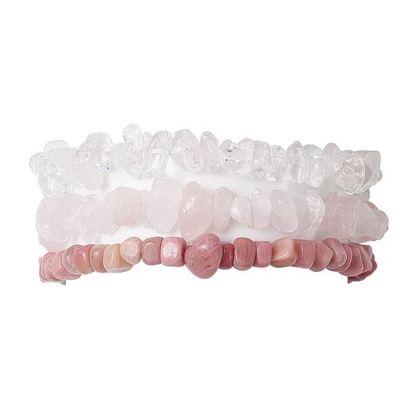 3Pcs 3 Styles Natural Mixed Gemstone Chips Stretch Bracelets Set