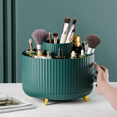 360 ° rotate makeup brush holder organizer, durable multifunctional cosmetic and skincare storage box for vanity, desktop, b...